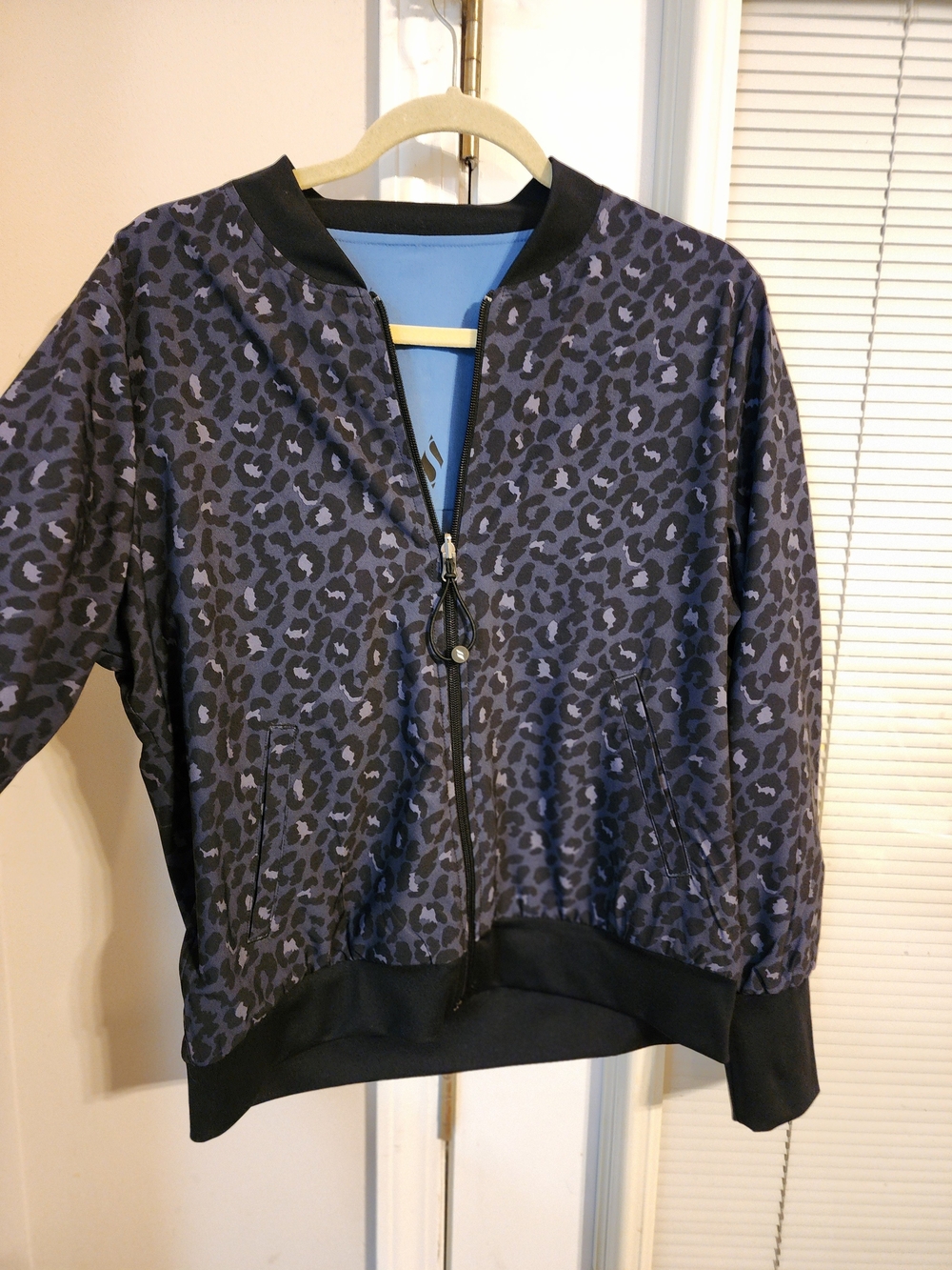 Skechers Women's Navy & Black Leopard Bomber Jacket